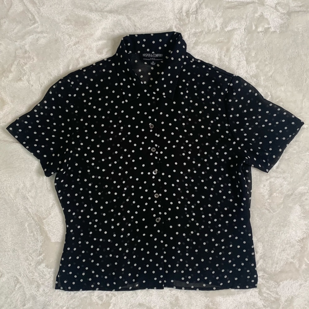 Black with white polka dot sheer Kasper blouse